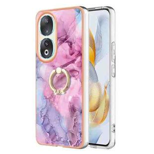 For Honor 90 5G Electroplating Marble Dual-side IMD Phone Case with Ring(Pink 013)