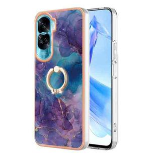 For Honor 90 Lite 5G Electroplating Marble Dual-side IMD Phone Case with Ring(Purple 016)