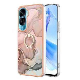 For Honor 90 Lite 5G Electroplating Marble Dual-side IMD Phone Case with Ring(Rose Gold 015)