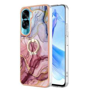 For Honor 90 Lite 5G Electroplating Marble Dual-side IMD Phone Case with Ring(Rose Red 014)