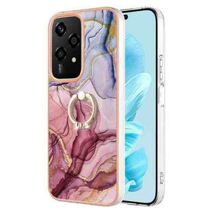 For Honor 200 Lite Global Electroplating Marble Dual-side IMD Phone Case with Ring(Rose Red 014)