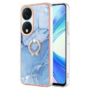 For Honor X7b 4G / 5G Electroplating Marble Dual-side IMD Phone Case with Ring(Blue 018)