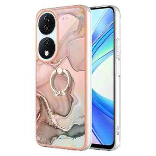 For Honor X7b 4G / 5G Electroplating Marble Dual-side IMD Phone Case with Ring(Rose Gold 015)