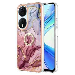 For Honor X7b 4G / 5G Electroplating Marble Dual-side IMD Phone Case with Ring(Rose Red 014)