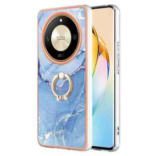 For Honor X9b Electroplating Marble Dual-side IMD Phone Case with Ring(Blue 018)