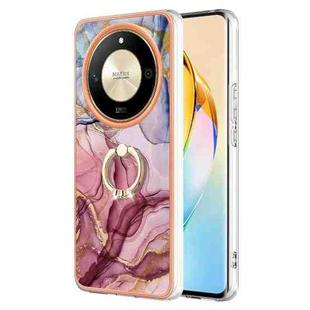 For Honor X9b Electroplating Marble Dual-side IMD Phone Case with Ring(Rose Red 014)