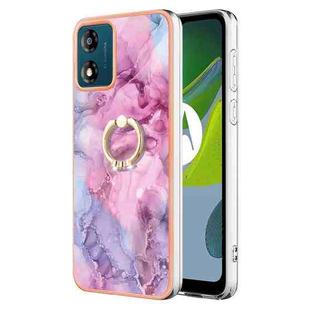 For Motorola Moto E13 Electroplating Marble Dual-side IMD Phone Case with Ring(Pink 013)