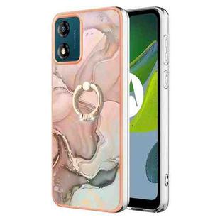 For Motorola Moto E13 Electroplating Marble Dual-side IMD Phone Case with Ring(Rose Gold 015)