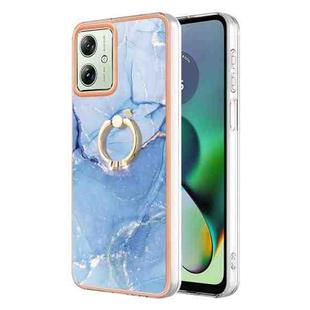 For Motorola Moto G54 Electroplating Marble Dual-side IMD Phone Case with Ring(Blue 018)