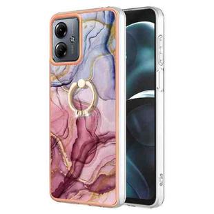 For Motorola Moto G14 Electroplating Marble Dual-side IMD Phone Case with Ring(Rose Red 014)