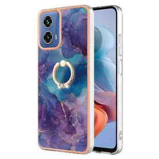 For Motorola Moto G34 Electroplating Marble Dual-side IMD Phone Case with Ring(Purple 016)