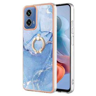 For Motorola Moto G34 Electroplating Marble Dual-side IMD Phone Case with Ring(Blue 018)