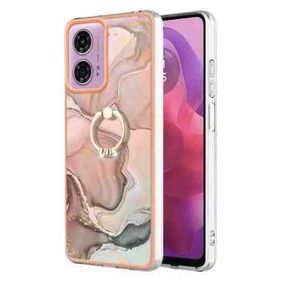 For Motorola Moto G04 4G / G24 4G Electroplating Marble Dual-side IMD Phone Case with Ring(Rose Gold 015)