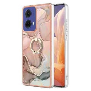 For Motorola Moto G85 Electroplating Marble Dual-side IMD Phone Case with Ring(Rose Gold 015)