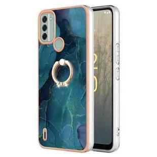 For Nokia C31 Electroplating Marble Dual-side IMD Phone Case with Ring(Green 017)