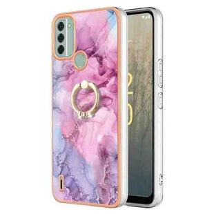 For Nokia C31 Electroplating Marble Dual-side IMD Phone Case with Ring(Pink 013)