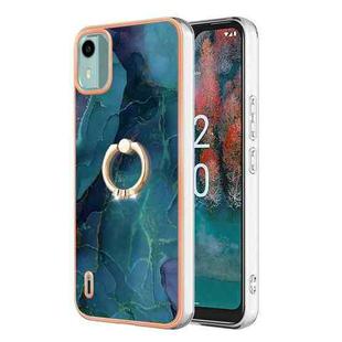 For Nokia C12 Electroplating Marble Dual-side IMD Phone Case with Ring(Green 017)