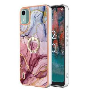 For Nokia C12 Electroplating Marble Dual-side IMD Phone Case with Ring(Rose Red 014)