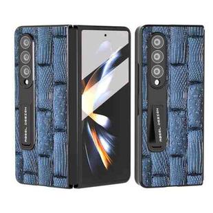 For Samsung Galaxy Z Fold4 5G ABEEL Integrated Genuine Leather Mahjong Texture Series Phone Case with Holder(Blue)