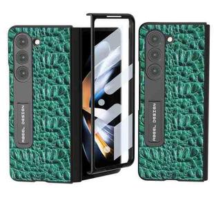 For Samsung Galaxy Z Fold5 ABEEL Integrated Genuine Leather Sky Series Phone Case with Holder(Green)