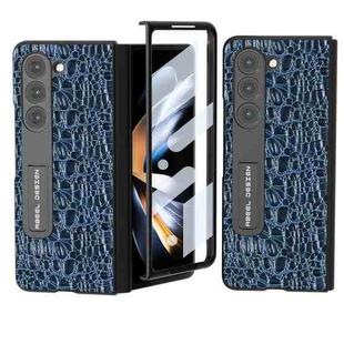For Samsung Galaxy Z Fold5 ABEEL Integrated Genuine Leather Sky Series Phone Case with Holder(Blue)