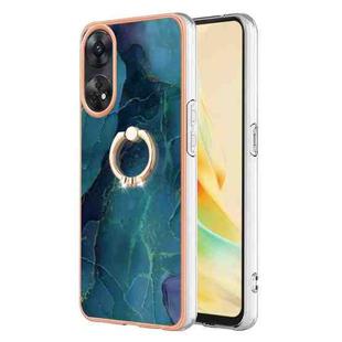 For OPPO Reno8 T 4G Electroplating Marble Dual-side IMD Phone Case with Ring(Green 017)