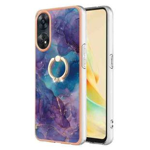 For OPPO Reno8 T 4G Electroplating Marble Dual-side IMD Phone Case with Ring(Purple 016)