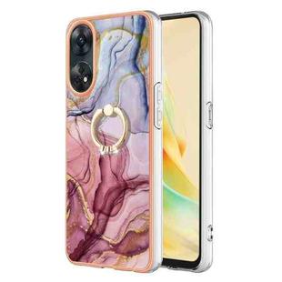 For OPPO Reno8 T 4G Electroplating Marble Dual-side IMD Phone Case with Ring(Rose Red 014)