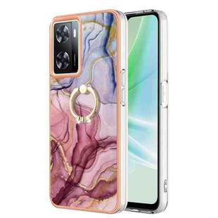 For OPPO A57 4G/A77 5G Taiwan/K10 5G Global Electroplating Marble Dual-side IMD Phone Case with Ring(Rose Red 014)