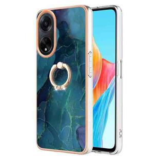For OPPO A98 Electroplating Marble Dual-side IMD Phone Case with Ring(Green 017)