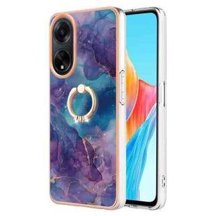 For OPPO A98 Electroplating Marble Dual-side IMD Phone Case with Ring(Purple 016)