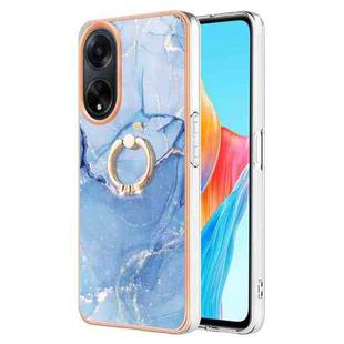 For OPPO A98 Electroplating Marble Dual-side IMD Phone Case with Ring(Blue 018)