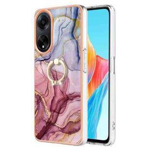 For OPPO A98 Electroplating Marble Dual-side IMD Phone Case with Ring(Rose Red 014)