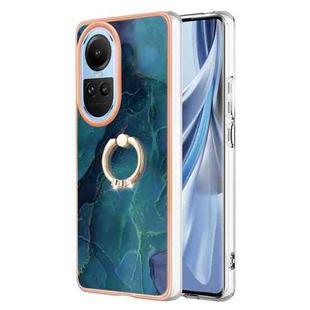 For OPPO Reno10 5G Global Electroplating Marble Dual-side IMD Phone Case with Ring(Green 017)