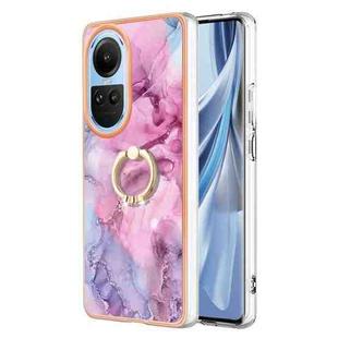 For OPPO Reno10 5G Global Electroplating Marble Dual-side IMD Phone Case with Ring(Pink 013)
