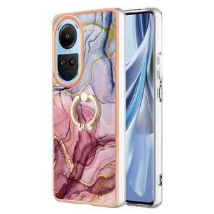 For OPPO Reno10 5G Global Electroplating Marble Dual-side IMD Phone Case with Ring(Rose Red 014)