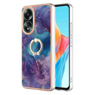 For OPPO A58 4G Electroplating Marble Dual-side IMD Phone Case with Ring(Purple 016)