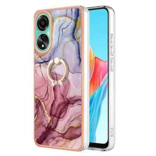 For OPPO A78 4G Electroplating Marble Dual-side IMD Phone Case with Ring(Rose Red 014)