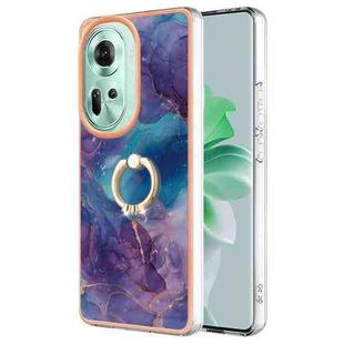 For OPPO Reno11 5G Global Electroplating Marble Dual-side IMD Phone Case with Ring(Purple 016)