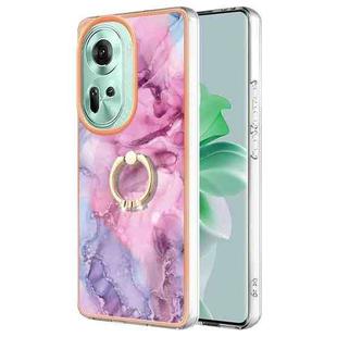 For OPPO Reno11 5G Global Electroplating Marble Dual-side IMD Phone Case with Ring(Pink 013)