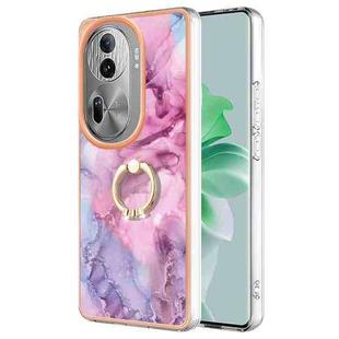 For OPPO Reno11 Pro 5G Global Electroplating Marble Dual-side IMD Phone Case with Ring(Pink 013)