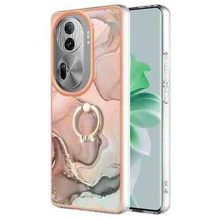 For OPPO Reno11 Pro 5G Global Electroplating Marble Dual-side IMD Phone Case with Ring(Rose Gold 015)