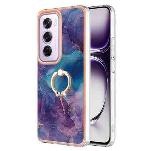 For OPPO Reno12 Pro Global Electroplating Marble Dual-side IMD Phone Case with Ring(Purple 016)