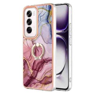 For OPPO Reno12 Global Electroplating Marble Dual-side IMD Phone Case with Ring(Rose Red 014)