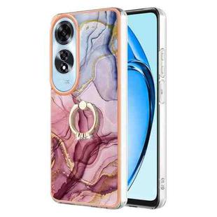 For OPPO A60 Electroplating Marble Dual-side IMD Phone Case with Ring(Rose Red 014)