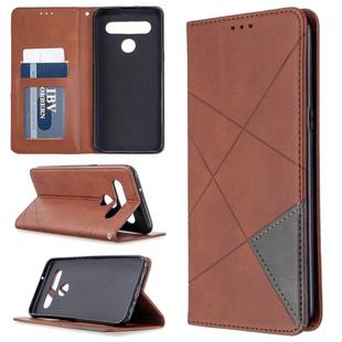 For LG K61 Rhombus Texture Horizontal Flip Magnetic Leather Case with Holder & Card Slots & Wallet(Brown)