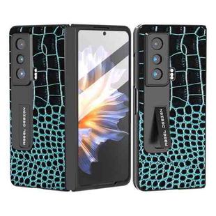 For Honor Magic Vs ABEEL Integrated Genuine Leather Crocodile Pattern Phone Case with Holder(Blue)