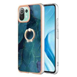 For Xiaomi Mi 11 Lite Electroplating Marble Dual-side IMD Phone Case with Ring(Green 017)