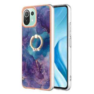 For Xiaomi Mi 11 Lite Electroplating Marble Dual-side IMD Phone Case with Ring(Purple 016)