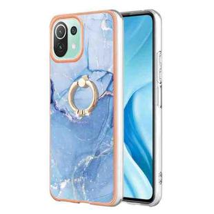 For Xiaomi Mi 11 Lite Electroplating Marble Dual-side IMD Phone Case with Ring(Blue 018)